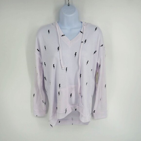 Theo & Spence Lightning Bolt Print White Hoodie Sweatshirt Small NWT $68 - Picture 1 of 5
